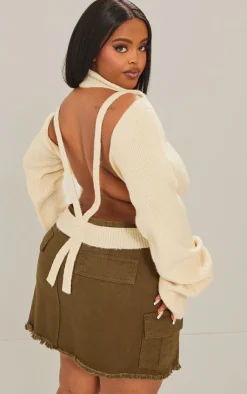 PrettyLittleThing Sweaters*Plus Rib Knit Open Back Cropped Sweater