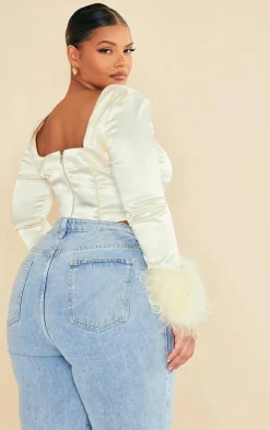 PrettyLittleThing Corsets*Plus Satin Feather Trim Corset Top