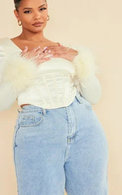 PrettyLittleThing Corsets*Plus Satin Feather Trim Corset Top