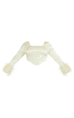 PrettyLittleThing Corsets*Plus Satin Feather Trim Corset Top