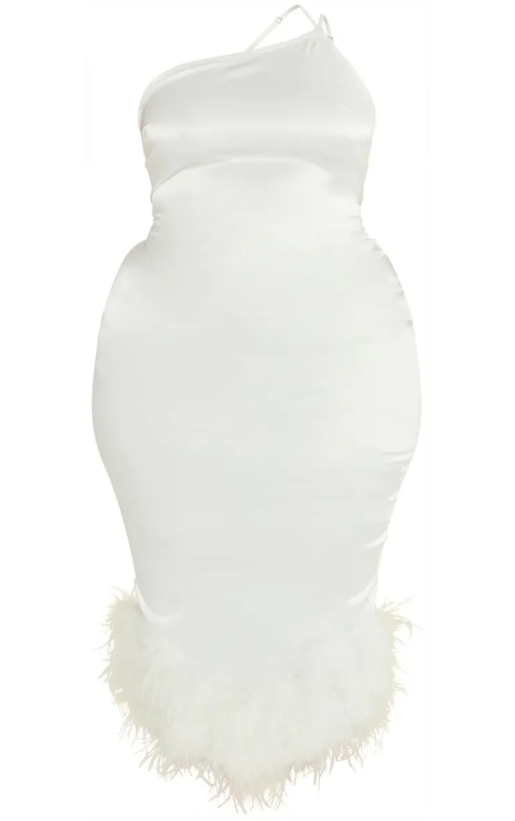 Plus Satin Feather Trim One Shoulder Midi Dress-PrettyLittleThing Discount