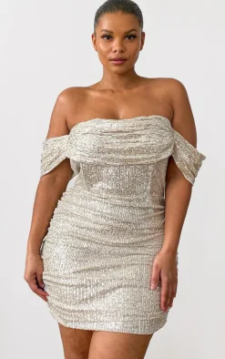 Plus Sequin Bardot Bodycon Dress-PrettyLittleThing Best