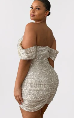 Plus Sequin Bardot Bodycon Dress-PrettyLittleThing Best