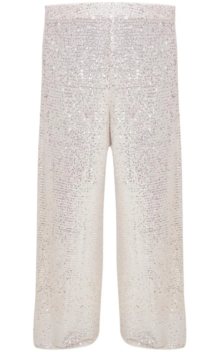 Clearance PrettyLittleThing Plus Sequin High Waist Wide Leg Pants Cream
