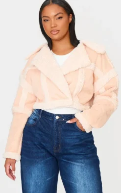 PrettyLittleThing Aviator Jackets*Plus Shearling Trim Crop Aviator