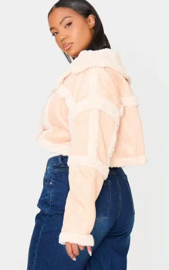 PrettyLittleThing Aviator Jackets*Plus Shearling Trim Crop Aviator