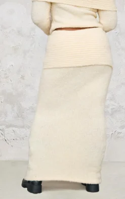 Online PrettyLittleThing Plus Soft Bobble Knit Foldover Maxi Skirt Cream