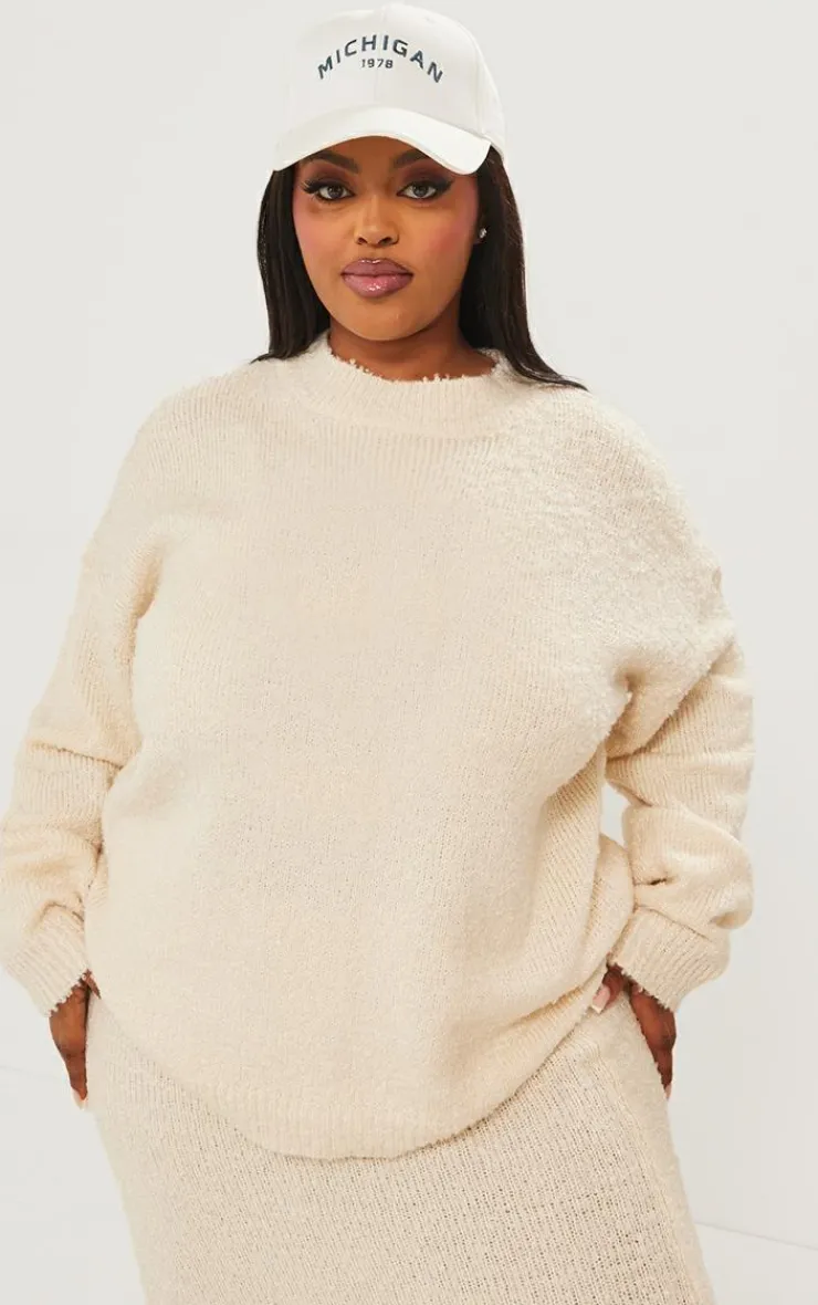 Best PrettyLittleThing Plus Soft Knit Boucle High Neck Sweater Cream