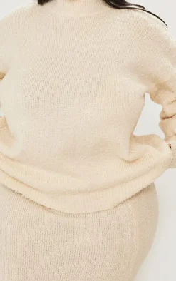 Best PrettyLittleThing Plus Soft Knit Boucle High Neck Sweater Cream