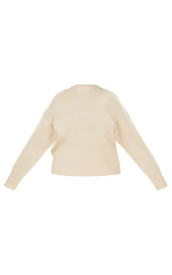 Best PrettyLittleThing Plus Soft Knit Boucle High Neck Sweater Cream