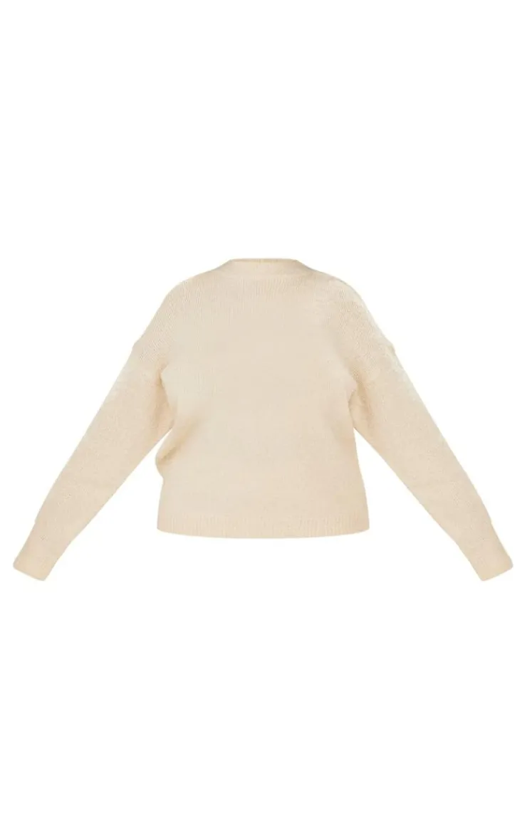 Best PrettyLittleThing Plus Soft Knit Boucle High Neck Sweater Cream