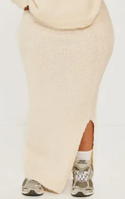 Clearance PrettyLittleThing Plus Soft Knit Boucle Maxi Skirt Cream