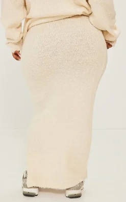 Clearance PrettyLittleThing Plus Soft Knit Boucle Maxi Skirt Cream