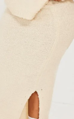 Clearance PrettyLittleThing Plus Soft Knit Boucle Maxi Skirt Cream