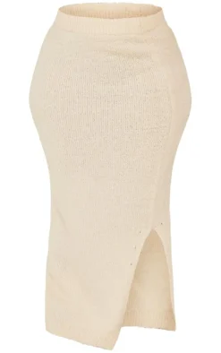 Clearance PrettyLittleThing Plus Soft Knit Boucle Maxi Skirt Cream