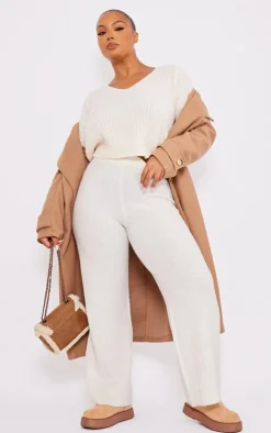 Outlet PrettyLittleThing Plus Soft Knit Wide Leg Pants Cream