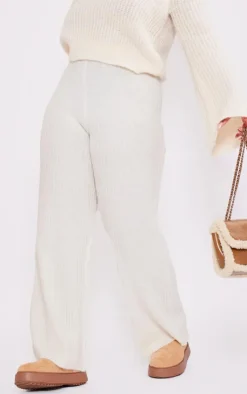 Outlet PrettyLittleThing Plus Soft Knit Wide Leg Pants Cream