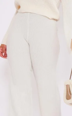 Outlet PrettyLittleThing Plus Soft Knit Wide Leg Pants Cream