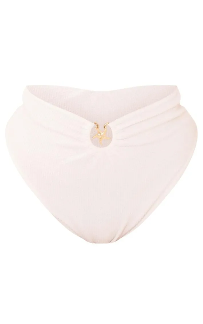 Plus Cream Starfish Trim Crinkle Bikini Bottoms