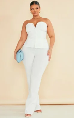 Discount PrettyLittleThing Plus Stretch Woven Bandeau Top Cream