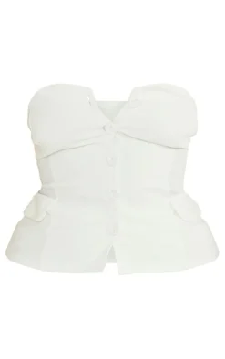 Discount PrettyLittleThing Plus Stretch Woven Bandeau Top Cream