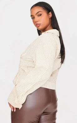 PrettyLittleThing Shirts*Plus Striped Asymmetric Cinched Shirt