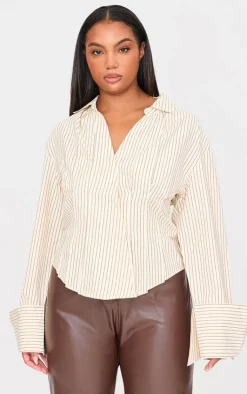 PrettyLittleThing Shirts*Plus Striped Asymmetric Cinched Shirt