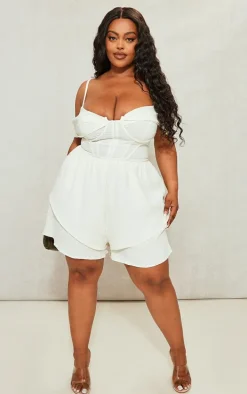 Plus Cream Textured Corset Romper