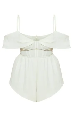 Plus Cream Textured Corset Romper