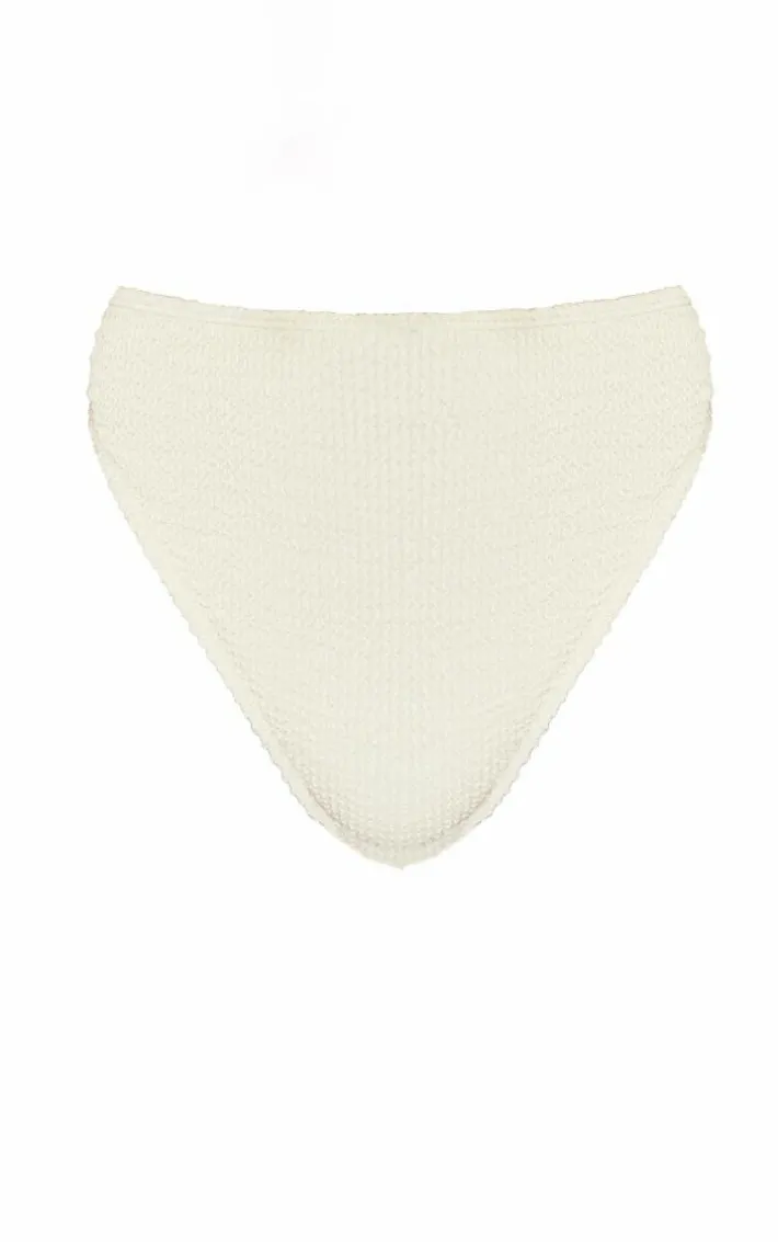Plus Cream Textured High Leg Bikini Bottoms