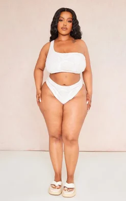 Plus Cream Textured One Shoulder Bikini Top