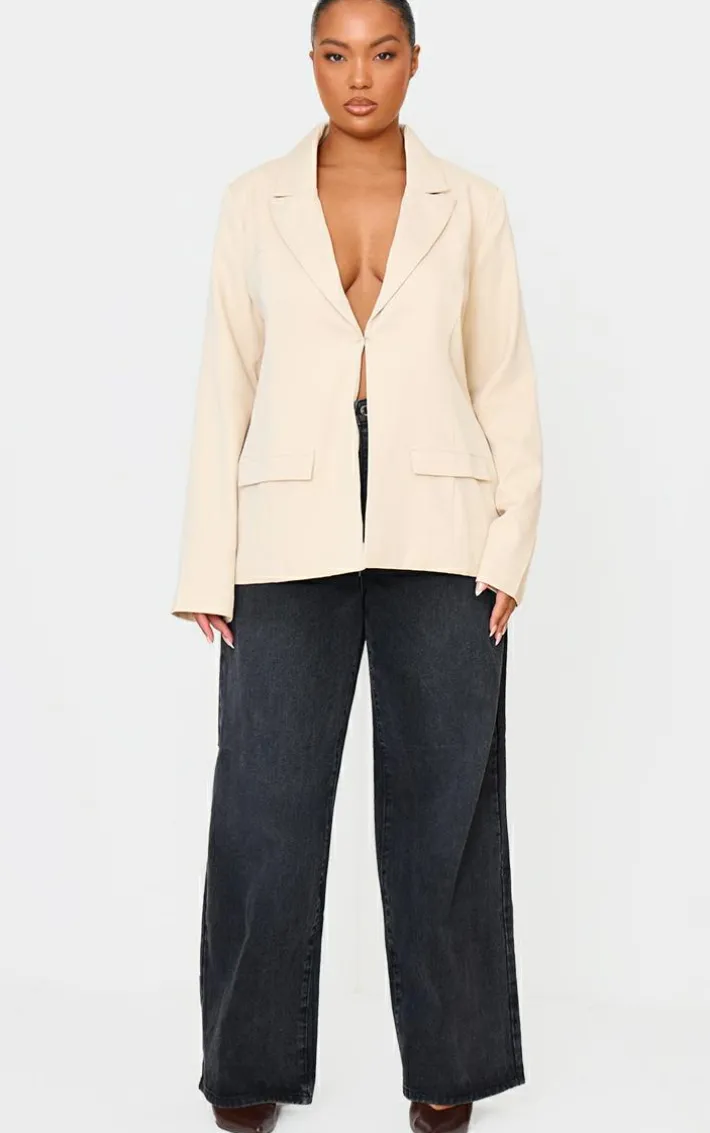 Plus Cream Woven Tailored Fit Blazer