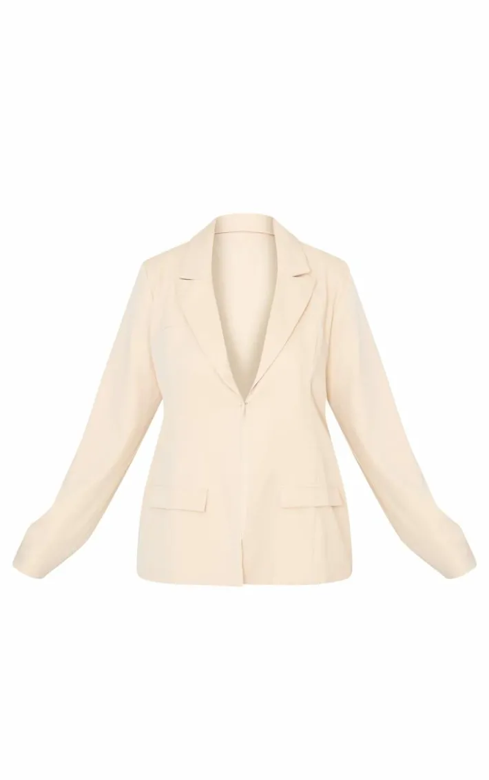 Plus Cream Woven Tailored Fit Blazer