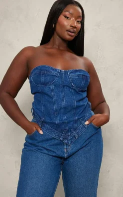 PrettyLittleThing Corsets*Plus Waistband Hem Bandeau Denim Corset