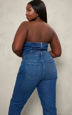 PrettyLittleThing Corsets*Plus Waistband Hem Bandeau Denim Corset