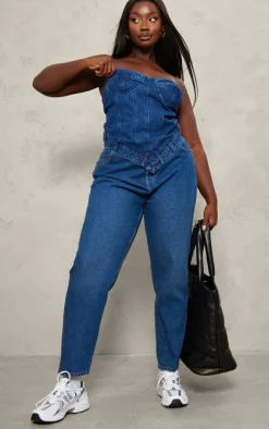 PrettyLittleThing Corsets*Plus Waistband Hem Bandeau Denim Corset