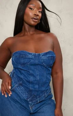 PrettyLittleThing Corsets*Plus Waistband Hem Bandeau Denim Corset