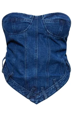 PrettyLittleThing Corsets*Plus Waistband Hem Bandeau Denim Corset