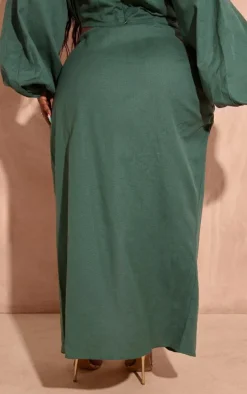 Online PrettyLittleThing Plus O Ring Split Leg Midaxi Skirt Dark Green