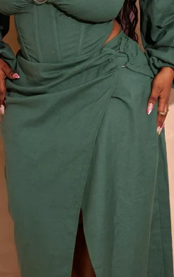 Online PrettyLittleThing Plus O Ring Split Leg Midaxi Skirt Dark Green
