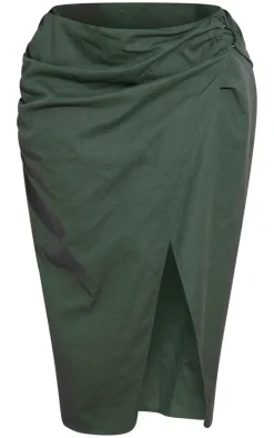 Online PrettyLittleThing Plus O Ring Split Leg Midaxi Skirt Dark Green
