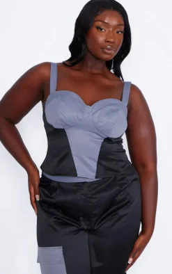 Discount PrettyLittleThing Plus Panelling Detail Corset Dark Grey