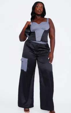 Discount PrettyLittleThing Plus Panelling Detail Corset Dark Grey