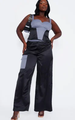 Clearance PrettyLittleThing Plus Pocket Detail Tailored Cargo Pants Dark Grey