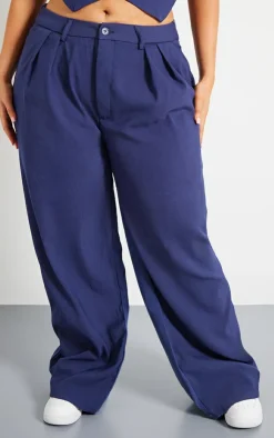 Best PrettyLittleThing Plus Denim Contrast Tailored Wide Leg Pants Dark Indigo