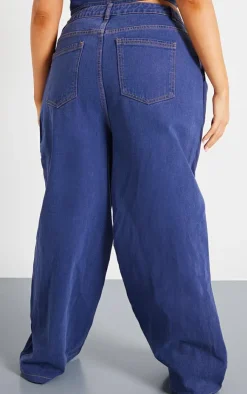 Best PrettyLittleThing Plus Denim Contrast Tailored Wide Leg Pants Dark Indigo