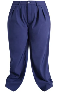Best PrettyLittleThing Plus Denim Contrast Tailored Wide Leg Pants Dark Indigo