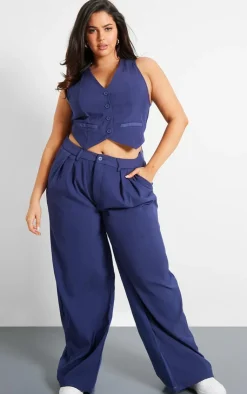 Discount PrettyLittleThing Plus Denim Contrast Tailored Vest Dark Indigo