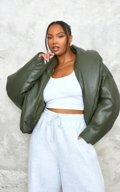 PrettyLittleThing Puffer Jackets*Plus Exaggerated Collar PU Cropped Puffer Coat