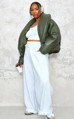 PrettyLittleThing Puffer Jackets*Plus Exaggerated Collar PU Cropped Puffer Coat